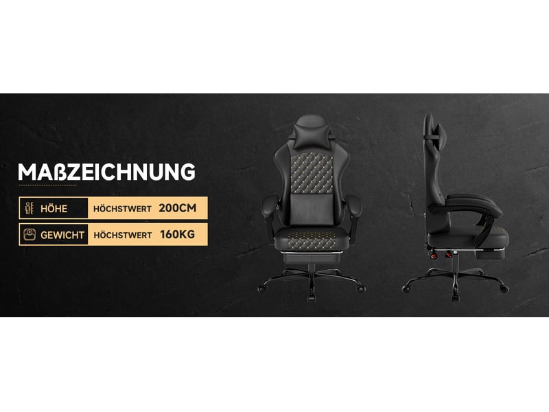  Siège gaming en pvc avec massage, fonction massage, sessel gaming ergonomique avec repose-pieds, chaise de bureau gaming 150 kg, noir  - Conforama D