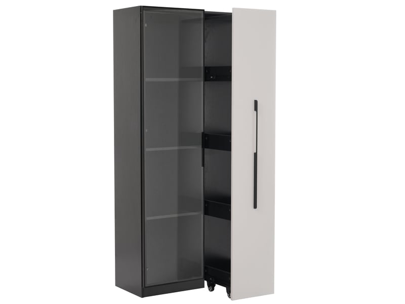  Vitrine en verre trempé et mdf, meuble de rangement avec led, bibliothèque 160 cm de haut avec tiroir latéral, noir et blanc  - Conforama R