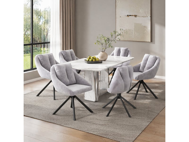  Chaises de salle à manger lot de 6 pivotantes 360°  - dossier ergonomique, structure métal, velours gris  - Conforama C
