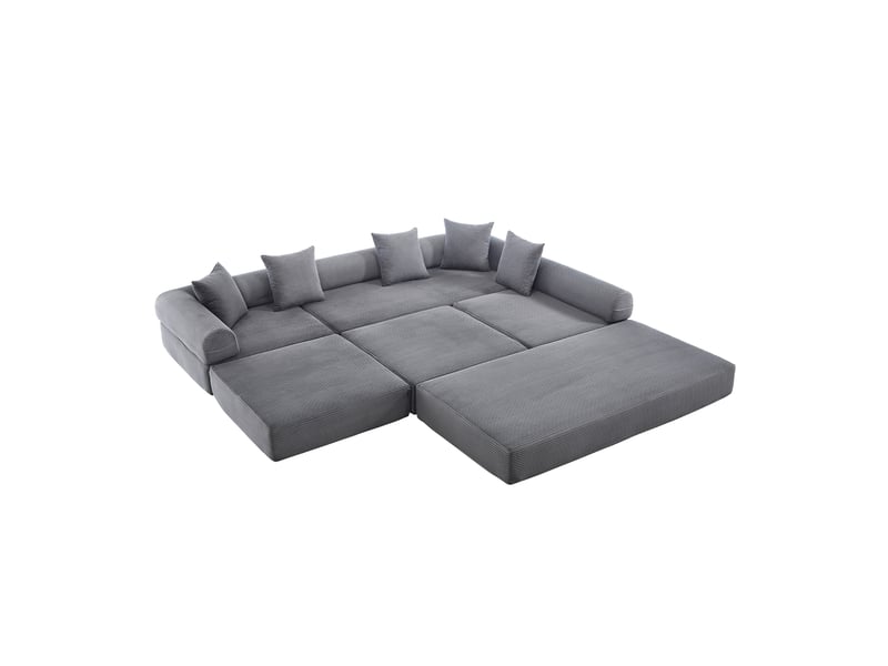 Canapé familial modulable, gris foncé, avec rangement, modules combinables, adapté aux animaux - Conforama E
