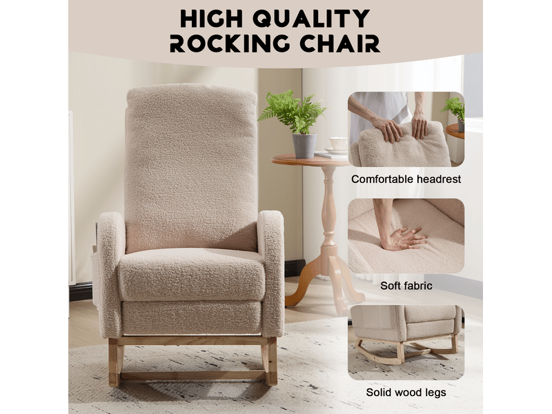  Fauteuil à bascule à haut dossier 75x63x104 cm – beige – repose-pieds coulissant avec poche latérale  - Conforama C