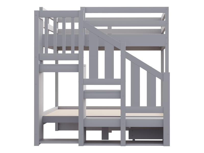 Lit superposé enfant 140x200 cm tiroirs de rangement escalier avec rangement sommier à lattes garde-corps bois et mdf gris OPULERANE TRADING LTD - Conforama E