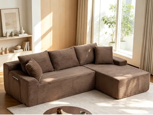 Canapé d'angle compressé droit fixe <strong>BGSRYAO</strong> <strong></strong> 3 places Velours côtelé Marron