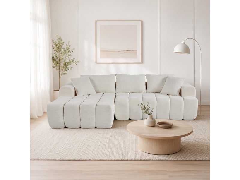 Canapé d’angle l avec méridienne en velours blanc confortable cravdom - Conforama B
