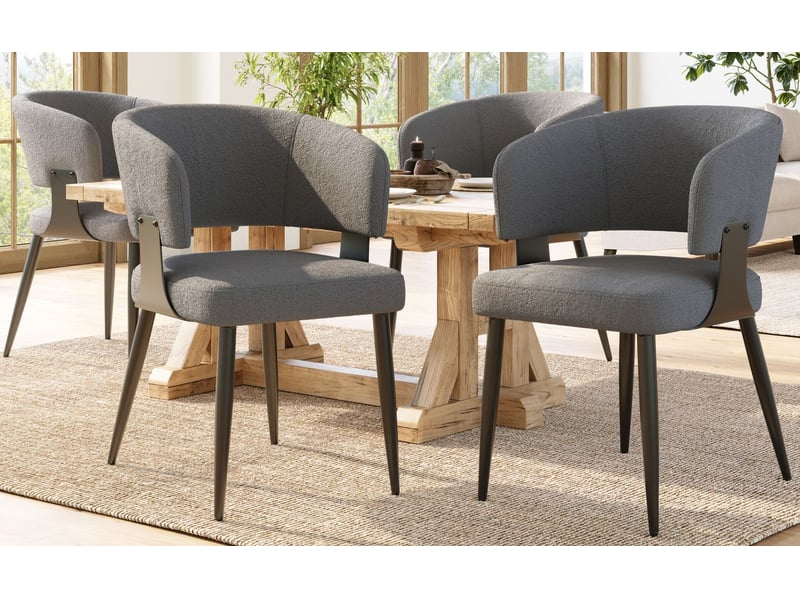 Chaise de salle à manger lot de 4, assise rembourrée chaise ergonomique, dossier incurvé, piètement métal, patins réglables, beigegris - Conforama B