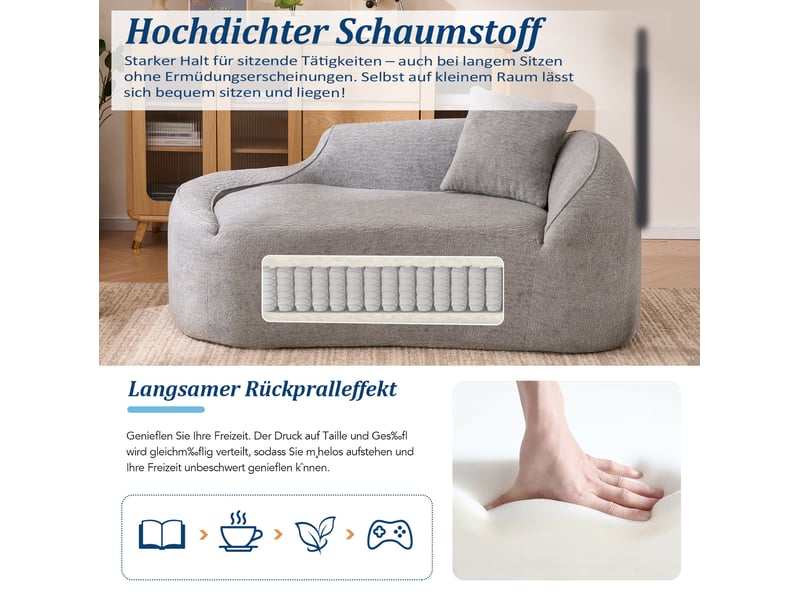  Méridienne convertible 2 places à assise profonde avec coussin pour intérieur, en chenille gris clair  - Conforama E