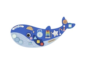 Tableau d'activités montessori 13-en-1 120x55,5 cm mdf bleu, busy board mural avec xylophone et horloge