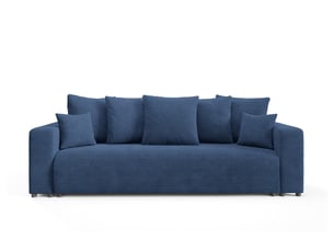 Canapé droit convertible   4 places Velours bleu avec coffre de rangement