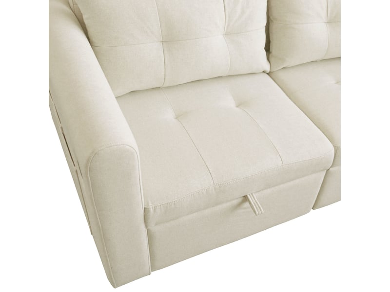  Canapé-lit 3-en-1 142x85x83 cm avec dossier réglable, ports usb, poches, tissu coton-lin beige  - Conforama E