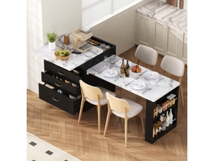 Îlot de cuisine mobile sur roulettes – table extensible avec led et multiprise, noir – îlot, buffet ou bar
