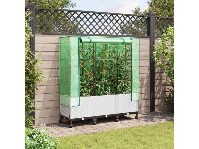  Jardinière - bac à fleurs de jardin avec couverture de serre et roues 3 pcs pp  - Conforama B