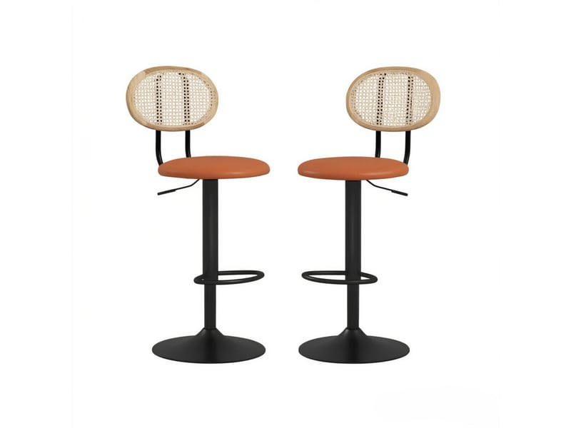  Tabourets de bar lot de 2 réglables avec dossier, rotation 360° et repose-pieds, en rotin synthétique noir et marron  - Conforama A