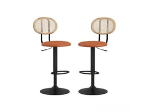 Tabourets de bar lot de 2 réglables avec dossier, rotation 360° et repose-pieds, en rotin synthétique noir et marron