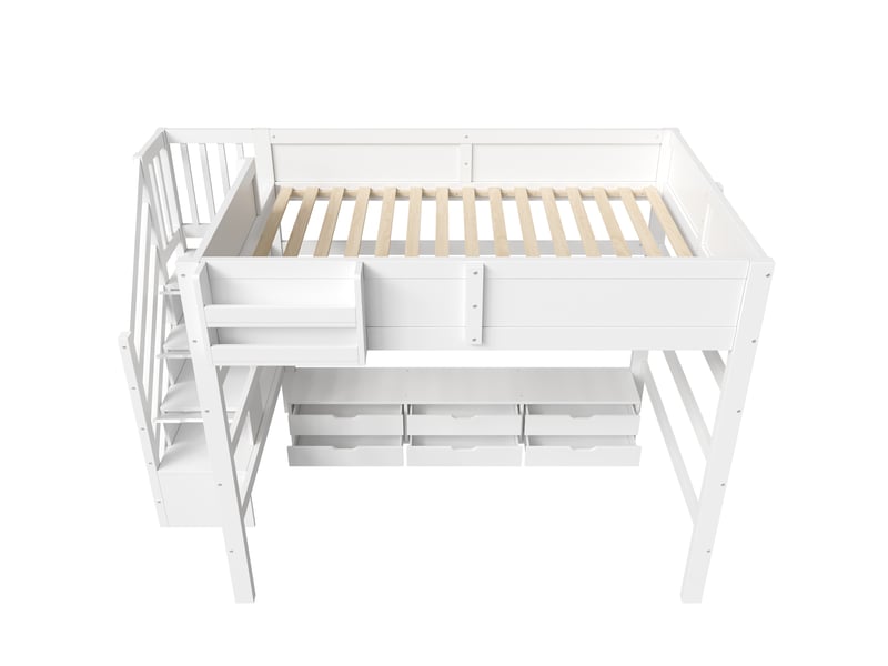 Lit mezzanine 140x200 cm - grand rangement - 6 tiroirs - barrière de sécurité - bois - structure multifonction - pour chambre enfant - blanc CozyNest - Conforama E