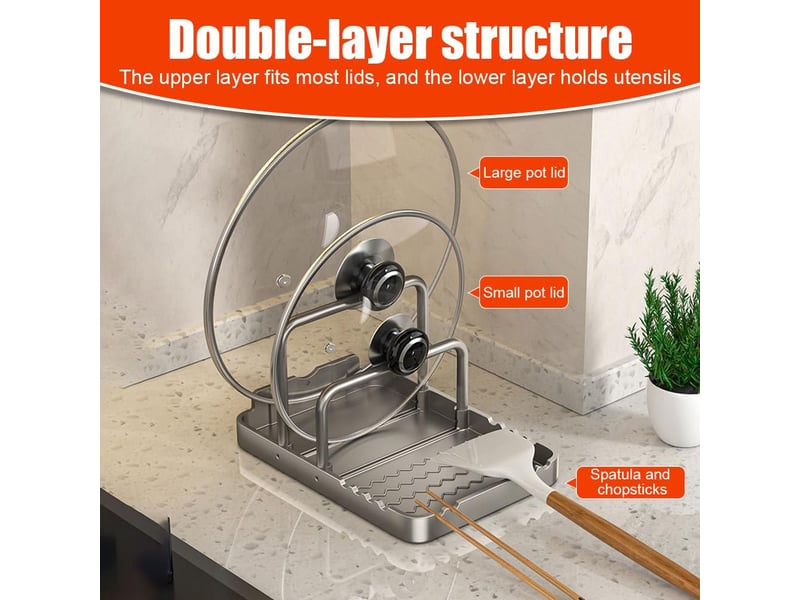  Range couvercle de casseroles, support de planche à découper avec repose-cuillère, porte couvercle cuisine antidérapant pour plaque de cuisson  - Conforama B