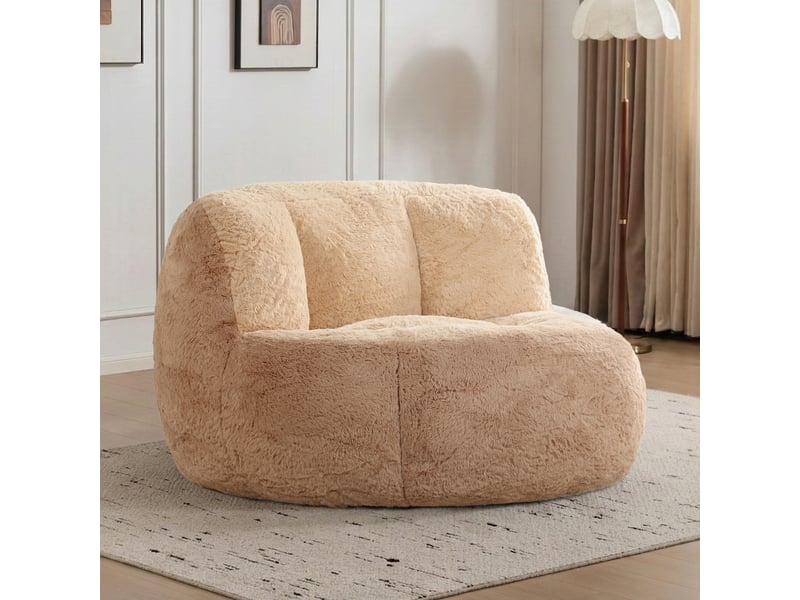  Fauteuil poire géant pour salon en fausse fourrure douce, canapé lounge rembourré de mousse, marron camel, sans montage  - Conforama C