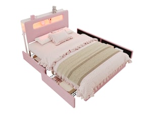 Lit avec rangement 140x200 cm MODENVIE   coloris rose