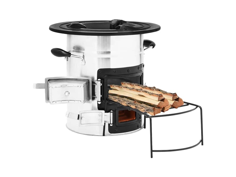 Poêle à bois de camping argenté 51,5x35x30,5cm acier inoxydable  - Conforama B