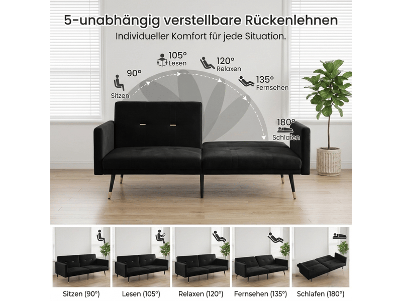  Canapé convertible, canapé-lit, noir, dossier réglable, 2 en 1, pour salon, mobilier pour espace de vie, chambre  - Conforama C