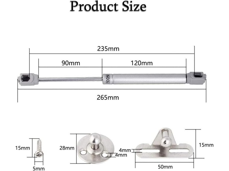  Paquet de 4 ressorts à gaz hydrauliques 100n (10 kg), mécanisme de levage à fermeture douce pour portes supérieures de meubles  - Conforama C