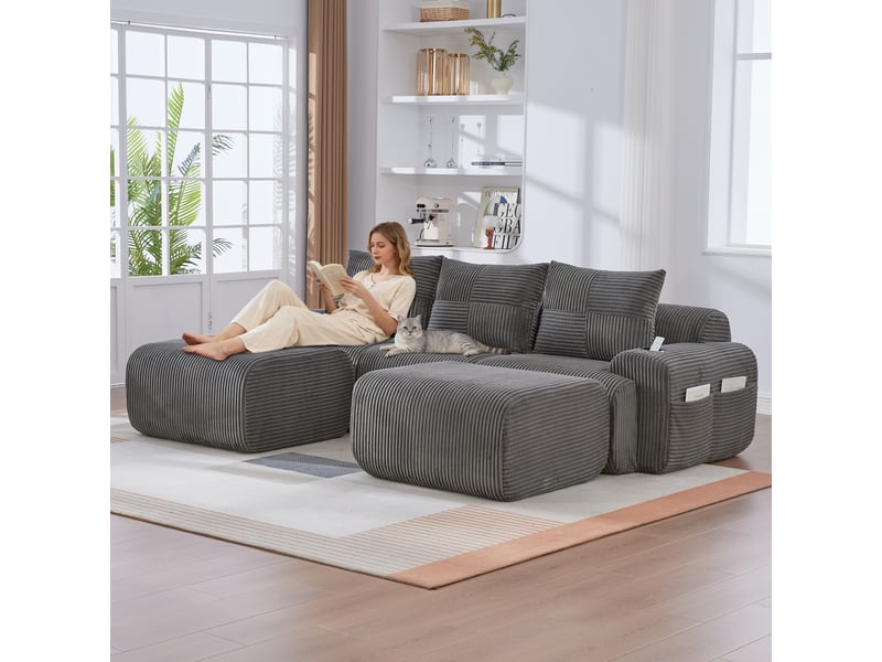  Canapé d'angle panoramique fixe 3 places tissu gris foncé  - Conforama B