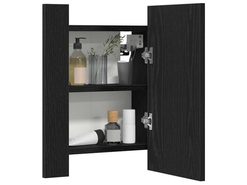  Armoire de salle de bain, meuble de rangement avec miroir led en chêne noir  - Conforama E
