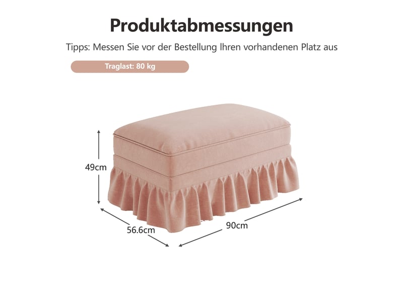  Pouf windsor 90x56,5x49 cm en chenille rose avec jupe amovible  - Conforama C