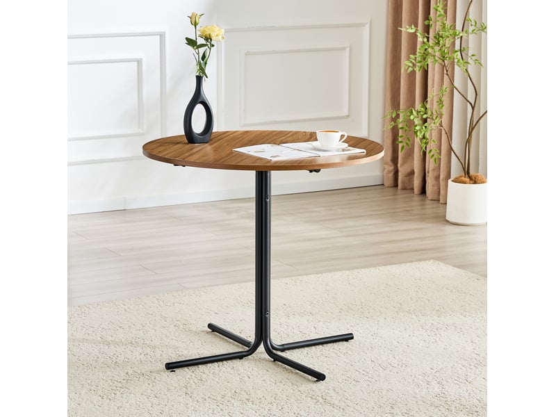 Table d’appoint ronde 85 cm en mdf décor noyer, piètement tripode noir, 76 cm - Conforama D