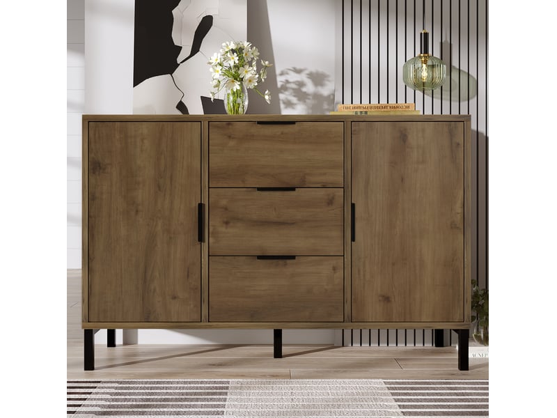 Commode 2 portes et 3 tiroirs 120 x 40 x 76 cm – chêne foncé – rangement modulable - Conforama D
