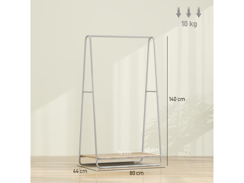  Portant à vêtement 3 en 1, portemanteau avec porte-chaussures, gris, tringles supérieures et latérales  - Conforama C