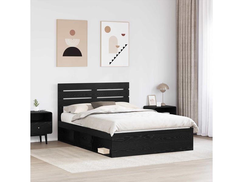 Lit double- lit adulte - cadre de lit avec tête de lit noir 150 x 200 cm pin massif - Conforama B