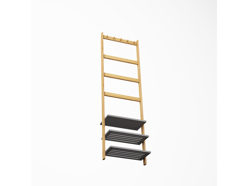  Portemanteau en bambus naturel de 183 cm avec étagères et crochets  - Conforama D