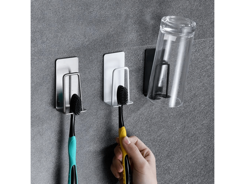  Crochets muraux porte-brosse à dents mural en acier inoxydable, deux pièces, idéal pour gagner de la place dans la salle de bain (blanc  - Conforama B