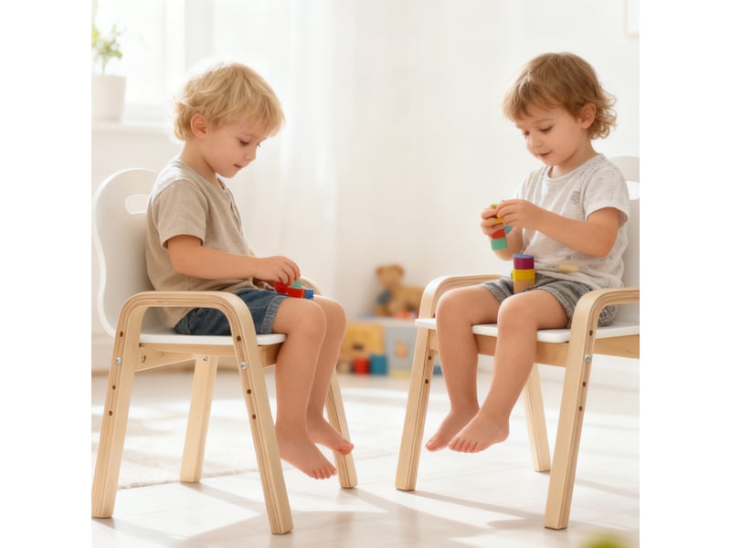  Ensemble de chaises en bois pour enfants, pieds antidérapants, 3-9 ans, hauteur réglable, blanc  - Conforama B