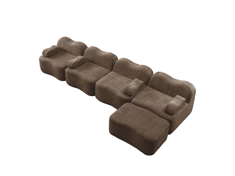  Canapé d'angle modulaire 4 places en l avec ottomane - mousse 32d velours marron sans montage  - Conforama A