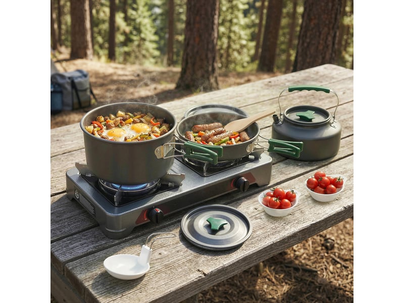  Kit de casseroles camping 11 pcs cuisine de camping compact gris  - Conforama C
