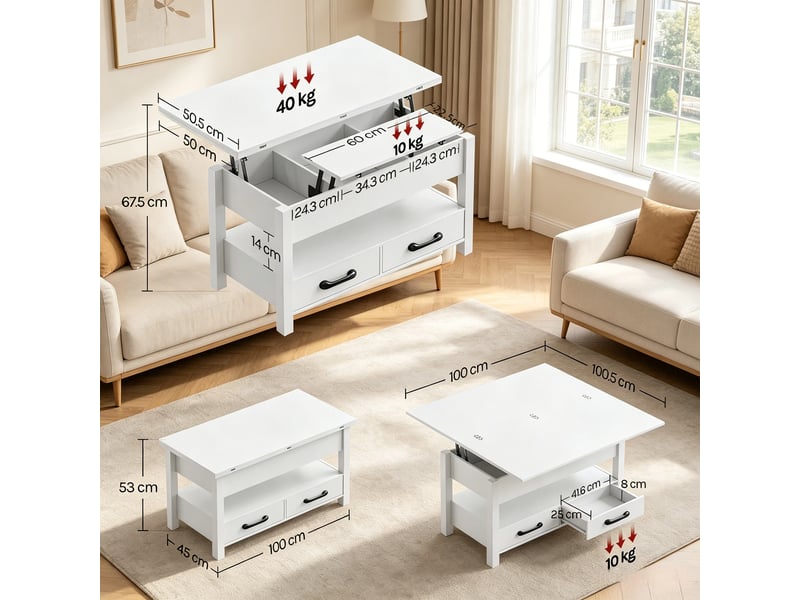 Table basse relevable extensible, table à manger et bureau temporaire, 1 pièce - Conforama C