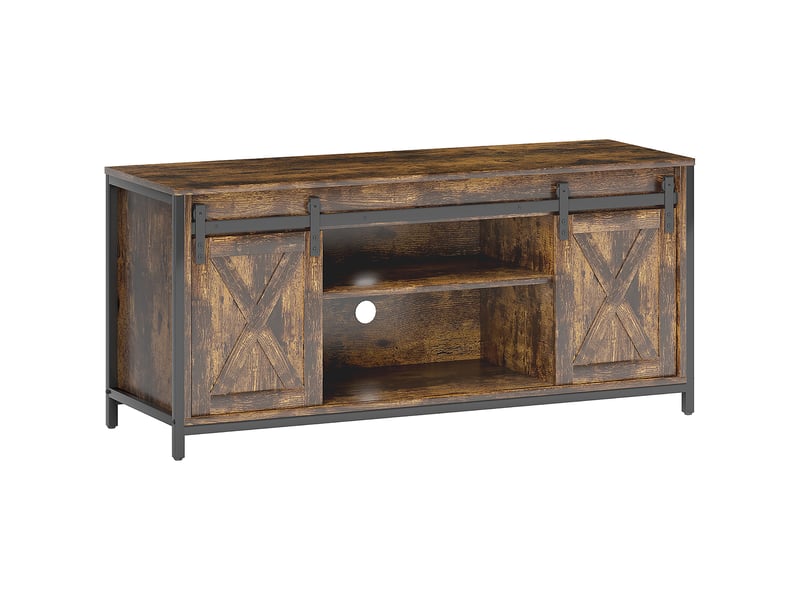  Meuble tv industriel 120 × 40 × 54 cm avec 2 portes coulissantes - lpospi - panneaux dérivés de bois marron  - Conforama A