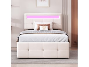 Lit coffre 90x200 cm <strong>MIVRAY </strong>  <strong></strong> coloris beige