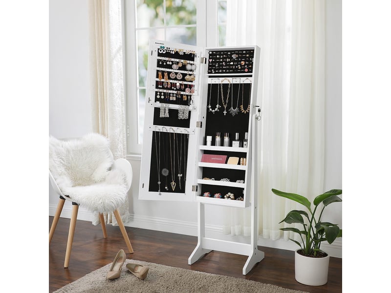  Psyché armoire à bijoux sur pied blanche avec serrure  - Conforama D