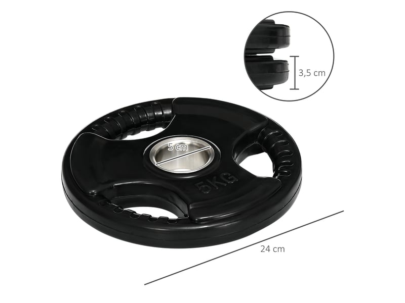  Disques de musculation, lot de 2, 5 kg par disque, trois poignées, revêtement en caoutchouc protecteur de sol, métal  - Conforama E