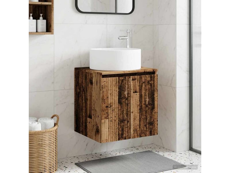 Meuble de lavabo mural, rangement salle de bain bois ancien 49.5x44.5x65.5 cm - Conforama B