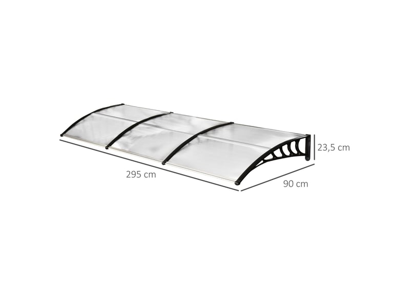 Auvent de porte mural courbé 90 x 295 cm – blanc – protection pluie et uv en polycarbonate aluminium - Conforama C