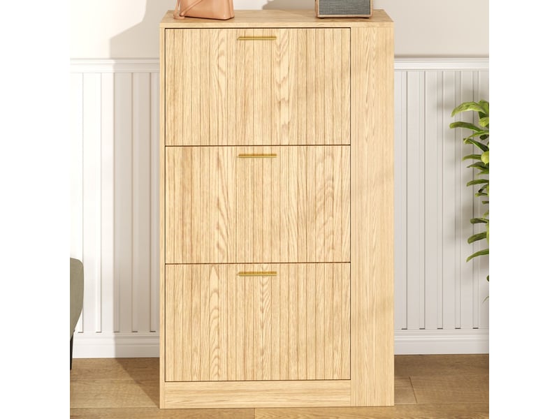  Meuble à chaussures moderne minimaliste en bois 3 portes grande capacité étagères ouvertes pour entrée  - Conforama B