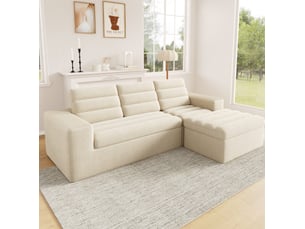 Canapé d'angle modulable 4 places avec assise confortable et dossier rembourré, en velours côtelé beige