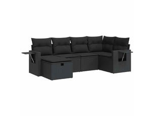 Salon de jardin 6 pcs avec coussins noir résine tressée