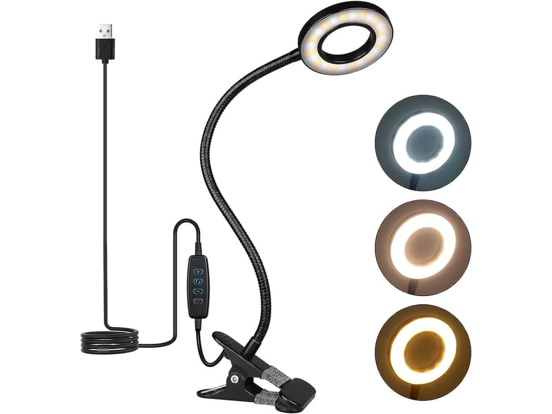 Lampe de bureau à pince flexible à 360° 3 modes d’éclairage &amp;10 niveaux de luminosité  - Conforama A