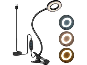 Lampe de bureau à pince flexible à 360° 3 modes d’éclairage &10 niveaux de luminosité