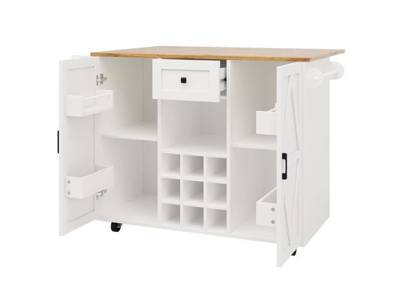 Îlot de cuisine multifonction - 137,5x65x95,6 cm déplié - 137,5x40x95,6 cm plié - blanc - mdf haute densité - Conforama D