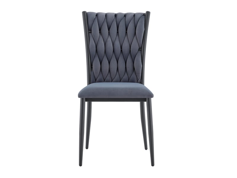  Chaise de salle à manger à dossier haut tressé en velours et métal gris foncé  - Conforama A